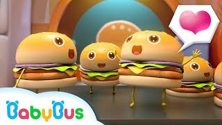 Five Naughty Hamburgers Are Jumping  Angry Panda Chef  Play in Kitchen  BabyBus [upl. by Nauqat]