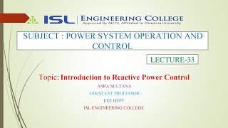 PSOC Lecture 33Introduction to Reactive Power Control [upl. by Lebar520]