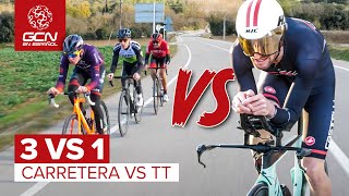 ¿Podrá una Bici de Contrarreloj batir a 3 de Carretera  Test de Velocidad 3 Vs 1 [upl. by Thurlow]