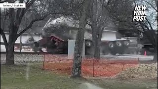 Shocking video captures train derail in Tennessee after crashing through truck  New York Post [upl. by Lia255]