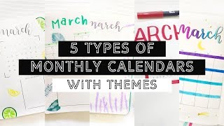 5 Types Of Monthly Calendars  Themes  BULLET JOURNAL IDEAS [upl. by Jim276]