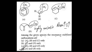 Among the following species the resonance stabilized carbocations are [upl. by Dahij467]