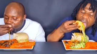 Asmr African food mukbang with fufu and okra stew and fish speed eating challenge [upl. by Yesdnil]