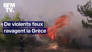 Les images des violents incendies qui frappent la Grèce [upl. by Audris]