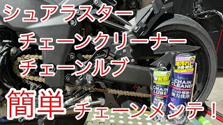 シュアラスター チェーンクリーナー チェーンルブを使ってチェンメンテ！ これでチェーンはピッカピカ バイク モトブログ [upl. by Aseena]