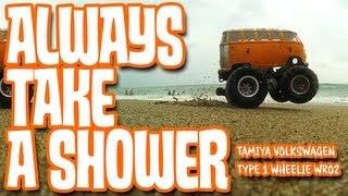 Tamiya VW Volkswagen T1 Wheelie WR02  Always take a shower [upl. by Paik141]