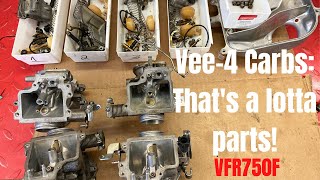 1986 Honda VFR750F Carburetor Teardown Part 1 Vee4 Power yea Thats a lotta parts [upl. by Lehcem]