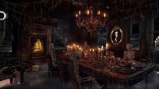 HAUNTED MANSION ASMRDEAD DINNER PARTY HALLOWEEN AMBIENCERAIN amp FIREPLACE SOUNDSAGEING PORTRAIT [upl. by Hoisch]