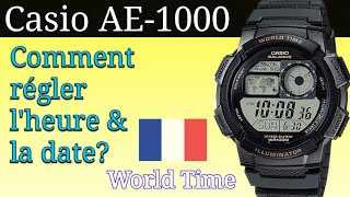 Montre Casio  Comment Régler lheure et la date Français  World Time WR100M Water Resist [upl. by Ennavoj531]