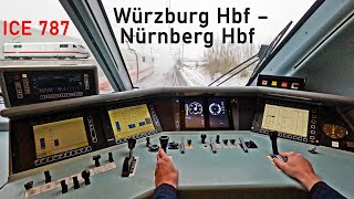 Schneegestöber  ICE 787 Würzburg Hbf  Nürnberg Hbf  ICEFührerstandsmitfahrt  BR 401 [upl. by Kalk]