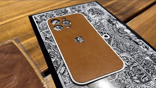 New dbrand iPhone 14 Pro real tan leather skin [upl. by Ancalin631]