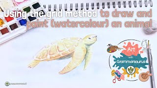 Art with Grammarsaurus  Chromatic  Using the grid method to draw and paint watercolour an animal [upl. by Tenaj]