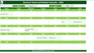 Printable Holiday and Event Calendar in Excel  FREE Download [upl. by Airetnuhs]