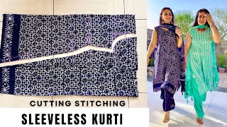 Sleeveless kurti cutting stitching  A shape kurti [upl. by Enyluqcaj]