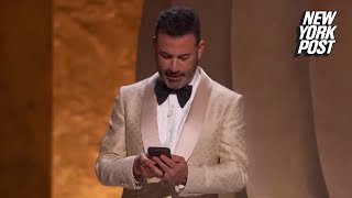 Jimmy Kimmel responds in real time to Donald Trump’s insults at the Oscars [upl. by Groome924]