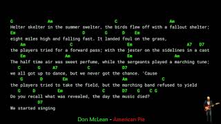 Don McLean  American Pie  Lyrics Chords Vocals [upl. by Lebbie]