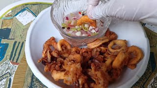 Crispy Fried Calamari Calamares  how to cook squid rings [upl. by Llenral347]