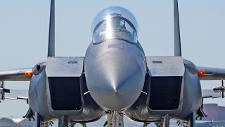 US F15E Strike Eagle Fighter Jet Refueling and Takeoff [upl. by Ahsienet]