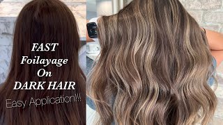 FAST FOILAYAGE On DARK HAIR  Beige Blonde Chunky Ribbons On Naturally DARK HAIR [upl. by Ahsiym905]