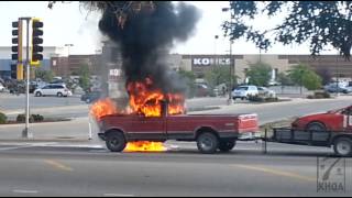 RAW VIDEO FOOTAGE Truck catches fire while driving on Broadway [upl. by Assecnirp492]