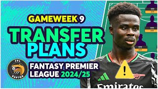 SAKA OUT ❌  FPL GAMEWEEK 9 TRANSFER PLANS  Fantasy Premier League Tips 202425 [upl. by Veda107]