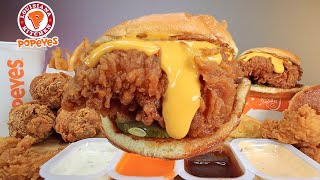 MUKBANG EATING POPEYES FRIED CHICKEN WITH EXTRA CHEESE SPICY CHICKEN SANDWICH CHICKEN TENDERS ASMR [upl. by Othe]