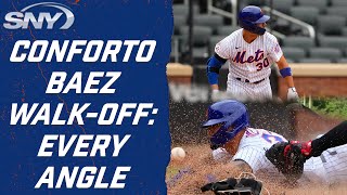 Michael Confortos walkoff hit Javier Baezs slide from every angle  Mets vs Marlins  SNY [upl. by Takeshi]