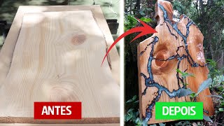 Aprenda a fazer o efeito lichtenberg queimando a madeira e aplicando Resina Epoxi Wood Burning [upl. by Roarke955]