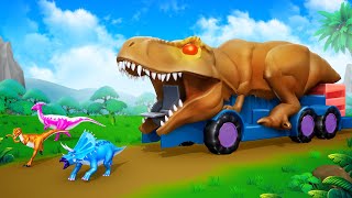 Giant Dino Truck vs Jurassic Dinosaurs  Red Trex to Save Dinosaurs  Dinosaurs Fights [upl. by Adala]