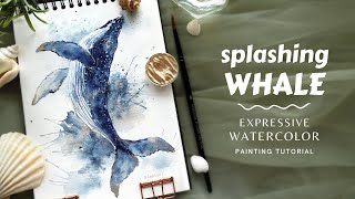 Expressive and Fun Watercolor Techniques Splashing Whale [upl. by Savihc]