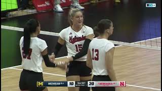 Merritt Beason Kill Block Andi Jackson Kill Block Nebraska Husker Volleyball 102624 vs Michigan [upl. by Austin]