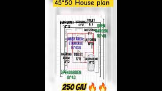 45 by 50 House plan l 250 gaj plan l shorts home l 45×50 l 2bhkcorner garden🔥🔥l simplehouse [upl. by Notluf]