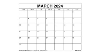 Free Printable March 2024 Calendar Templates With Holidays  Wiki Calendar [upl. by Lienahs716]