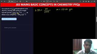 The molarity of 1 L orthophosphoric acid H3PO4 having 70 purity by weight specific gravity 154 [upl. by Eikcaj]