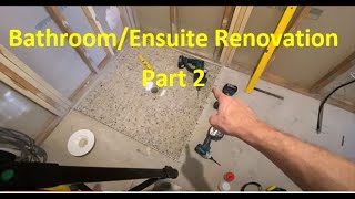 Bathroom Ensuite Renovation Part 2  Puddle Flanges Slab Repair Heated Flooring Sensor amp Sheeting [upl. by Sean224]