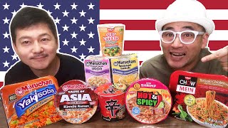 Japanese Try American Instant Ramen Noodles  Taste Test [upl. by Longwood]