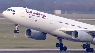 EUROWINGS escaping from COLD WINTER  Airbus A330 and A340 at Düsseldorf Airport [upl. by Sitarski911]