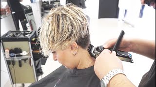 SUPER HAIRCUT  SHORT BLONDE UNDERCUT PIXIE WITH SIDE BANGS [upl. by Almena]