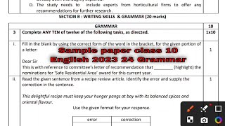 Sample paper class 10 english 202324 grammar [upl. by Anitnelav]