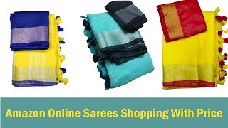 Latest Amazon Linen Sarees Collections  Online Sarees Shopping Kondattam [upl. by Eustis837]