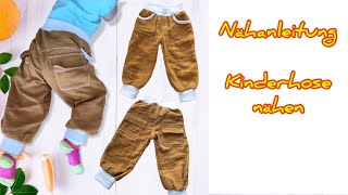 Kinderhose nähen lässige Hose Schnittmuster  Sporthose Nähanleitung für Anfänger [upl. by Lyrak33]