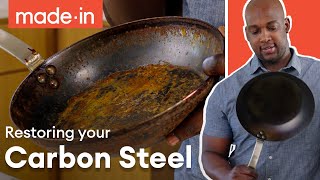 Rusty Carbon Steel Skillet Restoration  Made In Cookware [upl. by Scholz466]