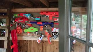 Kids log cabin nerf guns battle ground treehouse [upl. by Henke]