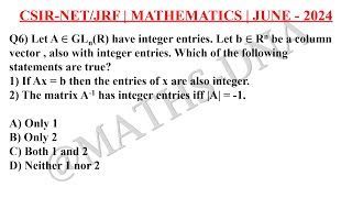 CSIR  NETJRF MATHEMATICS JUNE 2024 IMPORTANT QUESTIONS LINEAR ALGEBRA TRUE OR FALSE [upl. by Midas]