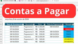 Como fazer uma Planilha de contas a pagar no Excel [upl. by Sidonius]