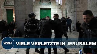 ALAKSA MOSCHEE IN JERUSALEM Viele Verletzte bei schweren Konflikten auf dem Tempelberg [upl. by Hadihahs457]