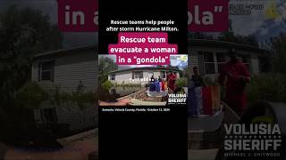 Rescue teams evacuate a woman in a quotgondolaquot after storm Milton Samsula Florida [upl. by Saffier760]