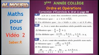 3ème Année Collège Ordre et Opérations Correction d’exercices 9 10 et 11 page 88 ALMOUFID Vidéo 2 [upl. by Nyrahtak377]