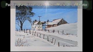 Working from a reference photo in Line and Wash Watercolor easy to follow Winter Farm Peter Sheeler [upl. by Releyks373]