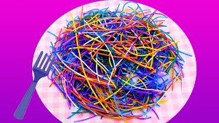 DibusYmas Rainbow Plastic Spaghetti Surprise Toys Hello Kitty Spongebob Mickey Mouse [upl. by Valiant]